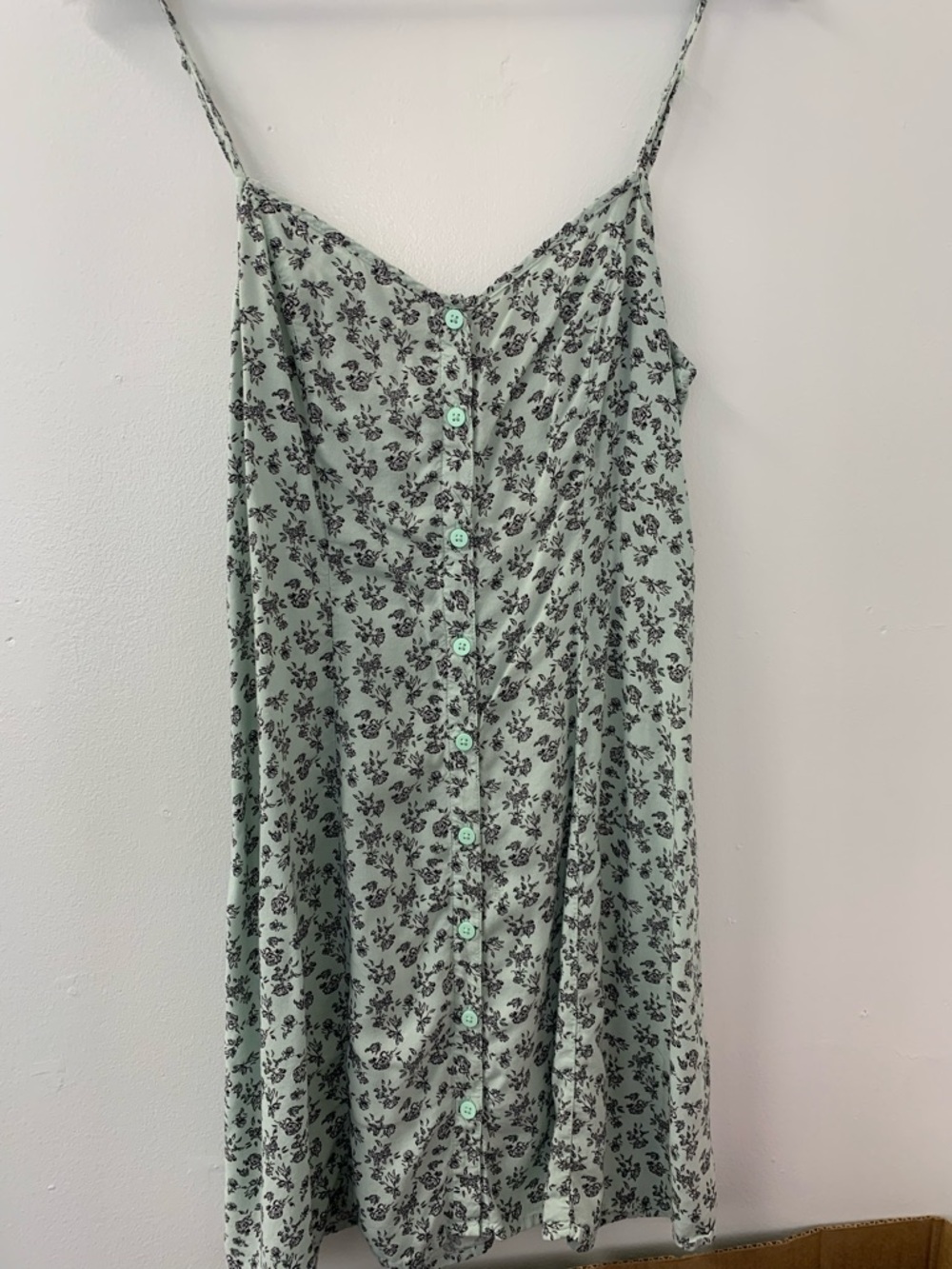 H&M Mint Green Floral Slip Top with Black Rose Print